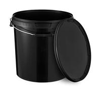 BenBow bucket with lid 20l black 4x 20 litres - food-safe, sturdy, airtight, leak-proof - plastic storage container with metal handle - empty