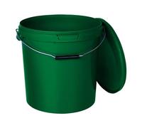 BenBow Bucket with Lid, 30l, Green, 50 x 30 Litres - Food-safe stable airtight leak-proof odourless - plastic storage container with metal handle - crack-resistant handle - empty - perfect for home