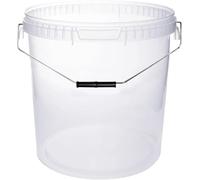 BenBow Bucket with Lid, 30l, Transparent, 3 x 30 Litres - Food-safe stable airtight leak-proof odourless - plastic storage container with metal handle - crack-resistant handle