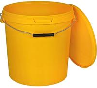 BenBow Bucket with Lid, 30l, Yellow, 10 x 30 Litres - Food-safe stable airtight leak-proof odourless - plastic storage container with metal handle - crack-resistant handle - empty - perfect for home