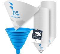 BenBow Paint strainer 190µ x 250 pieces - disposable paper filter with nylon mesh and practical silicone funnel - for filtering paints and lacquers from contamination
