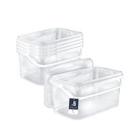 BenBow Rectangular bucket with lid 1.1 gal (5x 5L) transparent - food-safe, stackable plastic box with handle - airtight, leak-proof, odourless, ideal for home and commercial use - empty