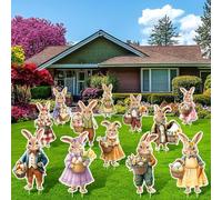 Bencailor 12 Pcs Easter Decorations Outdoor Yard Signs Vintage Easter Bunnies Eggs Baskets Yard Stake Waterproof Plastic Rabbit Lawn Decorations for Holiday Party Spring Patio Lawn Garden Decor
