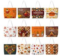 Bencailor 12 Pcs Fall Canvas Tote Bags Bulk Reusable Thanksgiving Turkey Tote Gift Bags with Handles Aesthetic Hello Autumn Pumpkin Maple Leaf Shopping Grocery Handbags for Women Thanksgiving Gifts