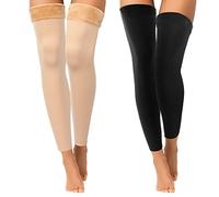 Bencailor 2 Pairs Fleece Leg Warmers Women Over Knee Winter Thick Fleece Lining Elastic Socks for Winter Compression Socks (Black, Beige,Footless Style)