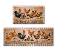 Bencailor 2 Pcs Rooster Kitchen Rugs Set Farmhouse Kitchen Rugs Chicken Kitchen Mat Chicken Decor for Kitchen Non Slip Washable Doormat 17 x 30 Inch, 17 x 47 Inch