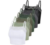 Bencailor 3/6/8 Pcs Women's Lace Camisole Spaghetti Strap Bralettes Crop Tops Half Cami Bandeau Tank, White, Light Green, Vegetable, Dark Green, Charcoal Gray, Black, L