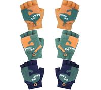 Bencailor 3 Pair Dinosaur Convertible Mittens Kids Knitted Warm Fingerless Gloves Toddler Cartoon Gloves with Mitten Cover for Boy Girl (Dark Green, Navy, Orange)