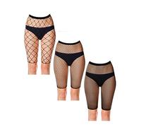 Bencailor 3 Pairs Fishnet Shorts Fishnet Biker Short for Women Elastic High Waisted See Through Mesh Leggings for Women, Black, XL/XXL