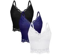Bencailor 3 Pcs Women Lace Patchwork Crop Tops Lace Tank Tops Y2k E Girls Clothes Fairy Grunge Style Tees Cami Ribbed Knitted Tank Tops, White, Navy Blue, Black, L