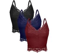 Bencailor 3 Pcs Women's Lace Tank Tops Y2k Camisole Tops Lace Patchwork Crop Tops Grunge Style Ribbed Knitted Tank Tops, Burgundy, Navy Blue, Black, M
