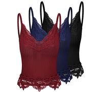 Bencailor 3 Pcs Women's Lace Tank Tops Y2k Camisole Tops Lace Patchwork Crop Tops Grunge Style Ribbed Knitted Tank Tops, Burgundy, Navy Blue, Black, S