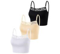 Bencailor 3 Pieces Lace Camisole Crop Top Lace Half Cami Breathable Basic Cami Spaghetti Tank Top for Women(Small,Black, White, Nude)