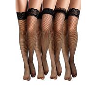 Bencailor 4 Pairs Fishnet Thigh High Stocking Silicone Lace Top Sheer over Knee Silky Stockings for Women