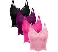 Bencailor 4 Pcs Lace Y2k Tank Tops Fairy Grunge Clothes Crop Tops Lace Patchwork Cami Ribbed Knitted Tank for Women(Large,Black, Purple, Rose Red, Pink)