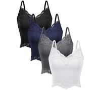 Bencailor 4 Pcs Lace Y2k Tank Tops Fairy Grunge Clothes Crop Tops Lace Patchwork Cami Ribbed Knitted Tank for Women(X-Large,White, Navy Blue, Dark Gray, Black)