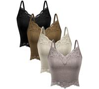 Bencailor 4 Pcs Lace Y2k Tank Tops Fairy Grunge Clothes Y2k Crop Tops Lace Patchwork Tops Cami Ribbed Knitted Tank Tops for Women (White, Nude, Light Gray, Black, X-Large)