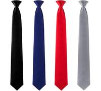 Bencailor 4 Pcs Men's Clip-on Ties Solid Color Men's Tie Pre Tied Clip on Ties for Man Clip on Necktie Button Tie, Black, Navy Blue, Red, Light Gray, 20inch