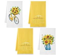 Bencailor 4 Pcs Summer Hand Towel Sunflower Kitchen Towels Kitchen Sets Yellow Seasonal Summer Decoration Tea Dish Cloth for Bathroom Decor Housewarming Gifts,16 x 24 Inch