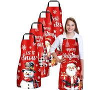 Bencailor 4 Pcs Waterproof Flowers Aprons Set Adjustable Floral Kitchen Aprons Bib Vintage Cooking Apron for Women, Red, 31.5 x 27.56 inches (80 x 70 cm), adjustable shoulder straps
