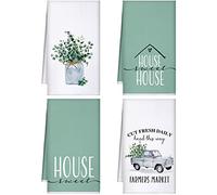 Bencailor 4 Pieces Eucalyptus Kitchen Towels 16 x 24 Inch Green Dish Towels Greenery House Hand Towels Absorbent Soft Microfiber Tea Towels for Home Wedding Kitchen Drying Towel