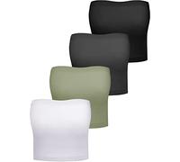 Bencailor 4 Pieces Women Bandeau Bras Strapless Bralette Tube Top Seamless Stretchy Non Padded Tubes, Black, White, Gray, Olive Green, XXL