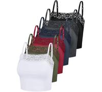 Bencailor 6/8 Pcs Women's Lace Camisole Spaghetti Strap Bralettes Crop Tops Half Cami Bandeau Tank, White, Army Green, Red, Navy Blue, Charcoal Gray, Black, XL