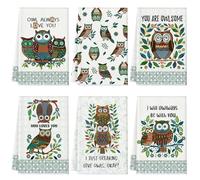 Bencailor 6 Pack Decorative Kitchen Towels Sets Hand Dish Towels Farmhouse Funny Southwest Aztec Rose Design Bathroom Tea Cloth for Home Supplies 16" x 24"(Green,Owl)