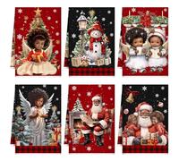 Bencailor 6 Pcs Christmas Kitchen Towels 15.75 x 23.62 Inch Christmas Dish Hand Towels Xmas Farmhouse Tea Washcloths for Xmas Kitchen Decor Holiday Housewarming Gift Favor (Red and Black,Santa)