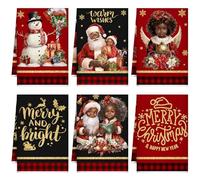 Bencailor 6 Pcs Christmas Kitchen Towels 15.75 x 23.62 Inch Christmas Dish Hand Towels Xmas Farmhouse Tea Washcloths for Xmas Kitchen Decor Holiday Housewarming Gift Favor(Red, Black,Santa Claus)