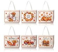 Bencailor 6 Pcs Fall Canvas Tote Bags Bulk Autumn Truck Tote Gift Bags Reusable Maple Leaves Pumpkins Bicycle Shopping Grocery Handbags for Women Thanksgiving Gifts