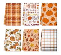 Bencailor 6 Pcs Fall Kitchen Towels Pumpkins Thanksgiving Dish Towels Maple Leaf Tea Reusable Hand Autumn Absorbent Cloth, 15.75'' x 23.62''(Light Yellow,Fall Pumpkin)