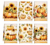 Bencailor 6 Pcs Fall Kitchen Towels Pumpkins Thanksgiving Dish Towels Maple Leaf Tea Reusable Hand Autumn Absorbent Cloth, 15.75'' x 23.62''(Yellow,Pumpkin, Sunflower)
