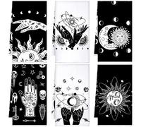 Bencailor 6 Pcs Gothic Kitchen Towels Spooky Tarot Dish Hand Towels Moon Sun Witch Tea Washcloth for Horror Party Gifts Bathroom Kitchen Goth Decor 24 x 16''