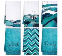 Bencailor 6 Pcs Teal Kitchen Towels Turquoise Dish Hand Towels Farmhouse Absorbent Tea Washcloth for Bathroom Kitchen Fall Autumn Decor 24 x 16''