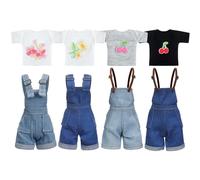 Bencailor 8 Pieces Summer Doll Clothes for 11.5 Inch Doll Accessories Sweaters Denim Pant Regular Outfit Clothing(T Shirt and Suspender Trousers)