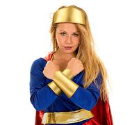 Bencailor Halloween Woman Costume Cuffs and Headband Set Crown Headband Handcuffs for Adult Cosplay Costume Set Gold, Mainly Golden, Large