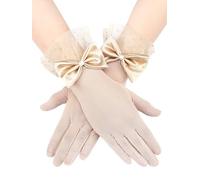 Bencailor Women Lace Gloves Wedding Tea Party Gloves Bow Short Mitten Elegant Accessories for 1920s Opera Funeral, Skin Color, One Size