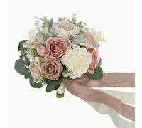 BENCENTRE 10 Inch Dusty Rose Bridal Bouquet,Wedding Bouquet, Bride Bouquets for Wedding Ceremony Anniversary, Party and French Rustic Vintage Wedding,Artificial Flowers