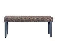 Bench 110 cm Grey Natural Kubu Rattan with Solid Wood Mahogany Frame, Dining Room, Hallway, Hallway, Seat Bench without Armrests, Space-Saving and Modern for Indoor Use
