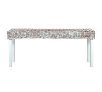 Bench 110 cm White Cube Rattan and Solid Mahogany Wood Seat for Hallway Dining Room Living Room with Comfortable Seat and Sturdy Wooden Frame Modern Rustic Design