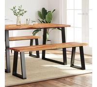 Bench 140cm Solid Acacia Live Edge Rustic Natural Wood Seat. Black U-Frame Legs