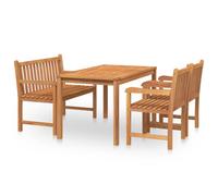 (bench + 2x armchair + Table) vidaXL Solid Wood Teak Garden Dining Set 3 Piece Patio Dining Table and Chair