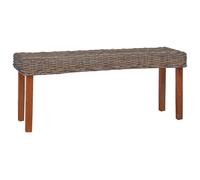 Bench Brown Natural Kubu Rattan Seat Solid Mahogany Legs 110x35x45 cm Indoor UK