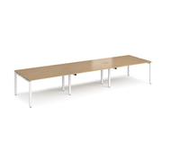Bench Desk | 6 Person Rectangular Desks 4200mm With Sliding Tops | Oak Tops With White Frames | 1200mm Depth | Adapt