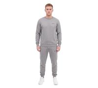 Bench Men’s Tracksuit 2 Piece Set - Long Sleeve Crewneck Fleece Sweatshirt & Jogger Sweatpants with Drawstring Casual Gym Activewear Loungewear Outfit, Fleece Lined Track Suit for Men Grey Marl XL