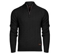 Bench Mens Designer 1/4 Zip Cable Knit Jumper Quarter Zip Pullover Cotton Blend Warm Winter Sweater. Quality Knitted Knitwear Black XL