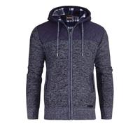 Bench Mens Designer Full Zip Jumper Polar Fleece Lined Zip Up Hooded Sweater Side Pockets Warm Winter Jumper Drawcord Hood Diamond Quilted Knitwear Blue Marl M