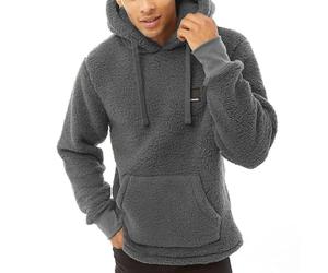 Bench Mens Jerry Borg Pullover Teddy Bear Fleece Hoodie - Charcoal - XL