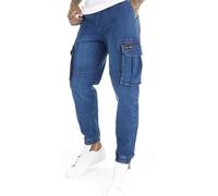 Bench Mens Original Cuffed Jogger Jeans Cargo Pant Denim Jeans Elasticated Waist Drawcord Multi Pocket Combat 6 Pockets Cuff Leg Light Blue 34W / 32L